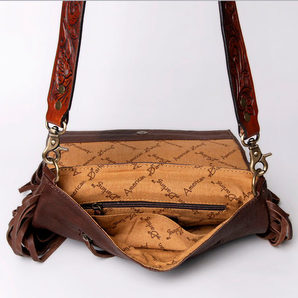 ADBGA161 American Darling Tooled Leather Messenger Bag Brown Fringe Western Shoulder Purse