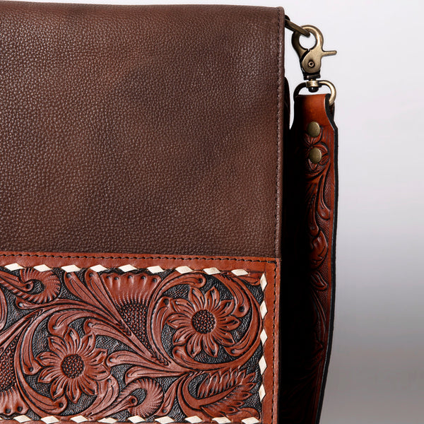 ADBGA161 American Darling Tooled Leather Messenger Bag Brown Fringe Western Shoulder Purse