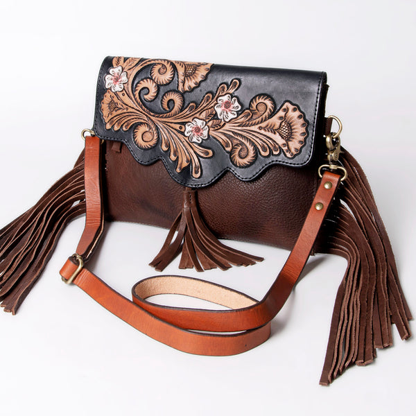 ADBGA162 American Darling Hand Tooled Floral Carved Genuine Leather Messenger Bag