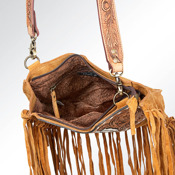 ADBGA165 American Darling Hand Tooled Floral Carved Suede Leather Large Cross body Bag