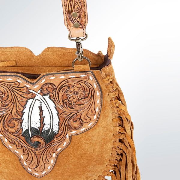 ADBGA165 American Darling Hand Tooled Floral Carved Suede Leather Large Cross body Bag