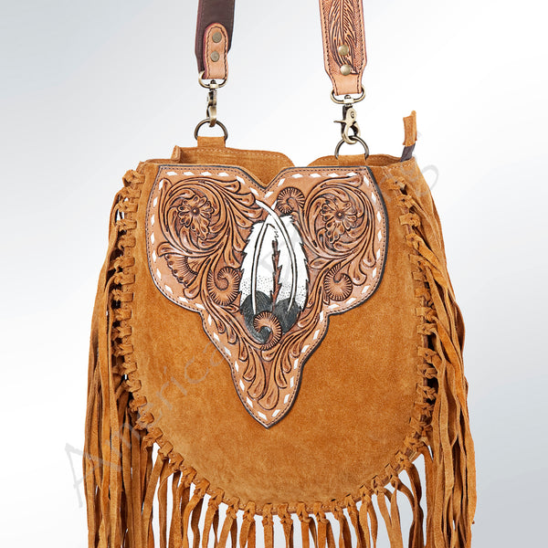 ADBGA165 American Darling Hand Tooled Floral Carved Suede Leather Large Cross body Bag