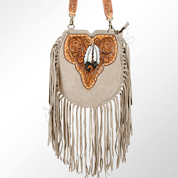 ADBGA166 American Darling Hand Tooled Floral Carved Genuine Suede Leather Large Cross body Bag