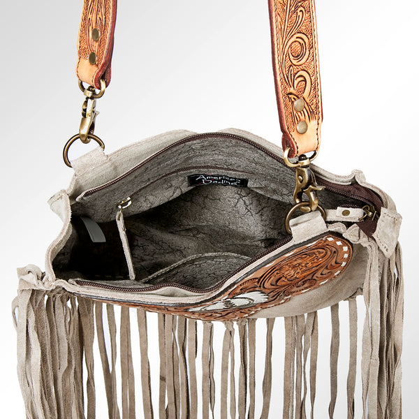 ADBGA166 American Darling Hand Tooled Floral Carved Genuine Suede Leather Large Cross body Bag