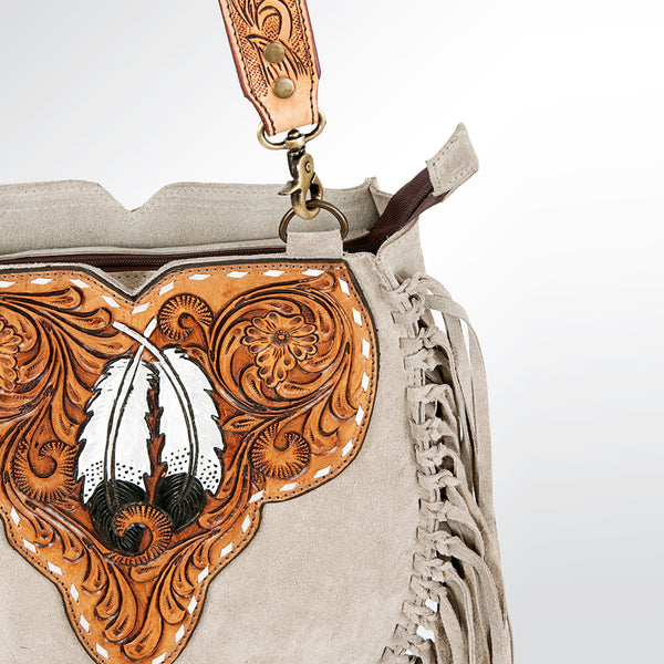 ADBGA166 American Darling Hand Tooled Floral Carved Genuine Suede Leather Large Cross body Bag