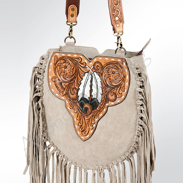 ADBGA166 American Darling Hand Tooled Floral Carved Genuine Suede Leather Large Cross body Bag