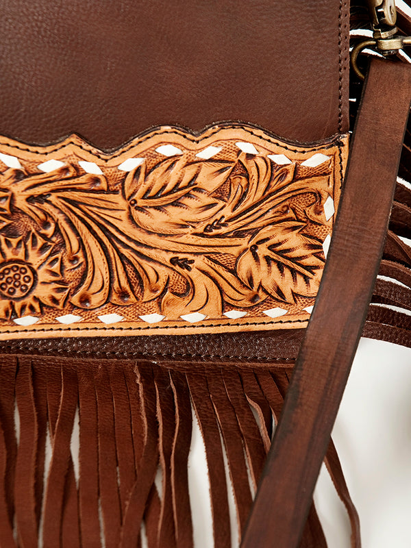 ADBGA167 American Darling Hand Tooled Floral Carved Genuine Leather Large Cross body Bag