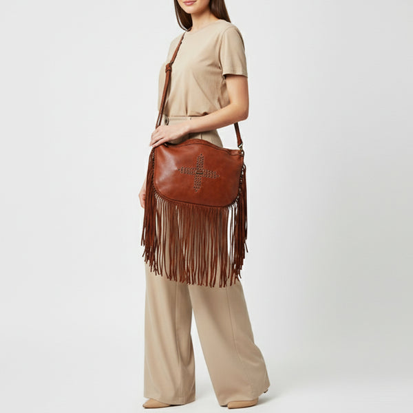 SWC128 Modern Rivet-Fringe Shoulder Bag