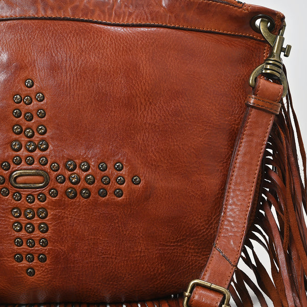 SWC128 Modern Rivet-Fringe Shoulder Bag