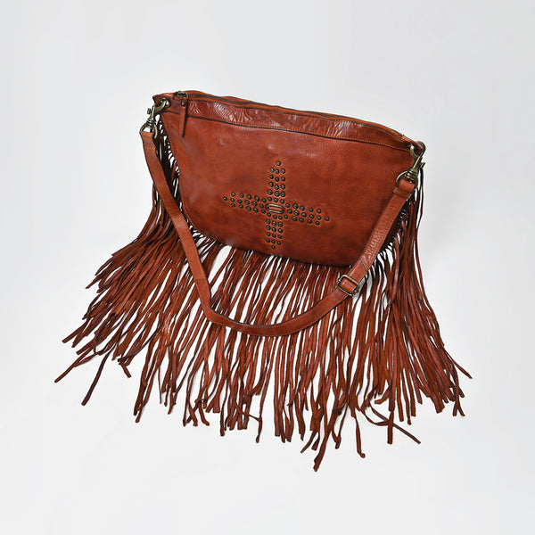 SWC128 Modern Rivet-Fringe Shoulder Bag