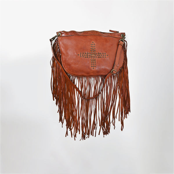 SWC128 Modern Rivet-Fringe Shoulder Bag