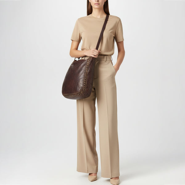 SWC142 Signature Riveted Leather Shoulder Bag