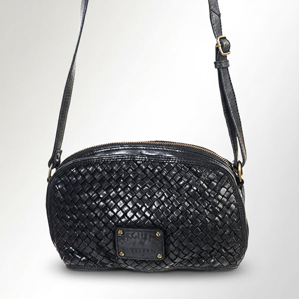 SWC148 Classic Leather Woven Crossbody