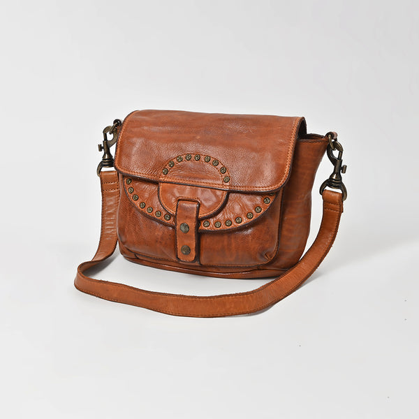 SWC162 Riveted Half-Moon Crossbody Bag