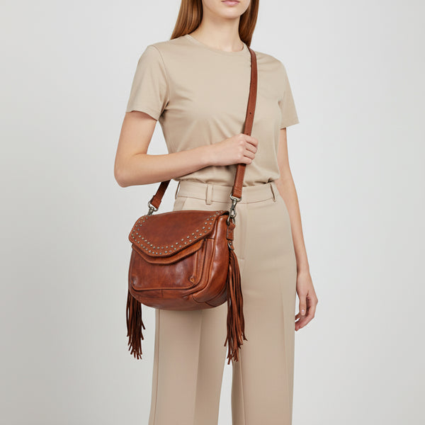 SWC164 Riveted Flap Fringe Crossbody