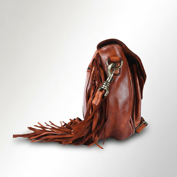 SWC164 Riveted Flap Fringe Crossbody