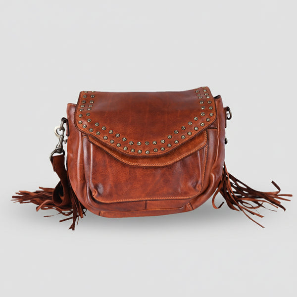 SWC164 Riveted Flap Fringe Crossbody