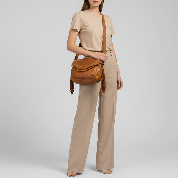 SWC164 Riveted Flap Fringe Crossbody