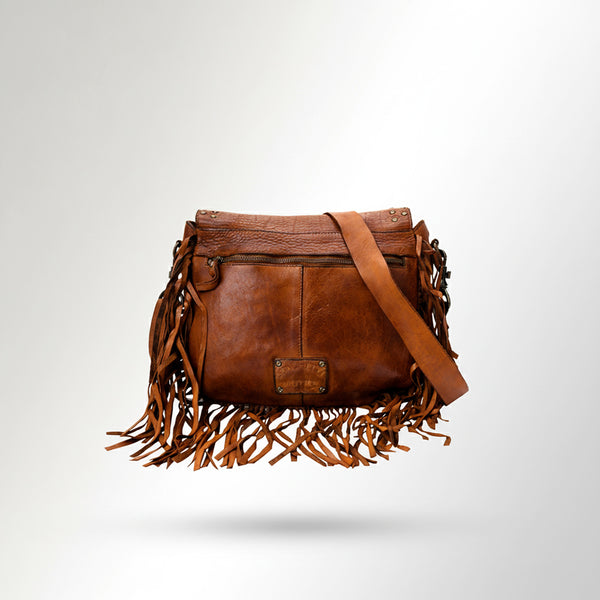 SWC164 Riveted Flap Fringe Crossbody