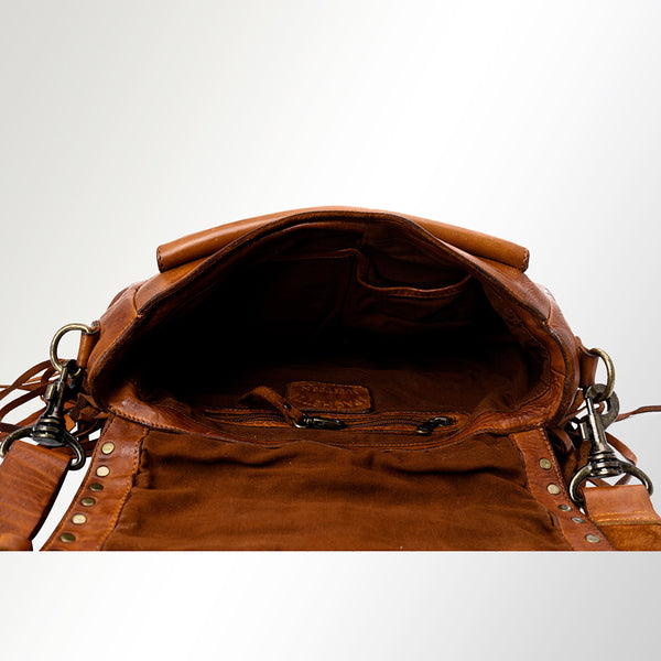 SWC164 Riveted Flap Fringe Crossbody