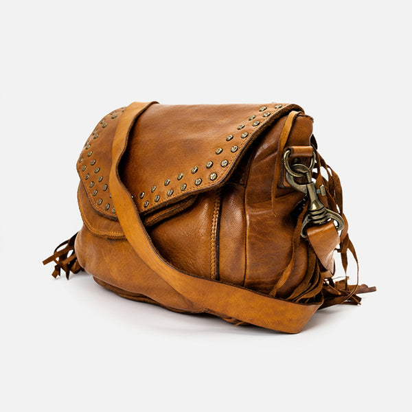 SWC164 Riveted Flap Fringe Crossbody