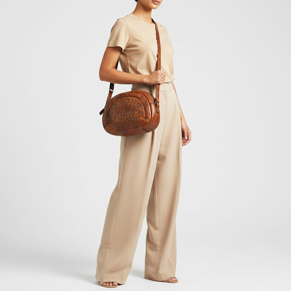 SWC167 Studded Arc Flap Shoulder Bag