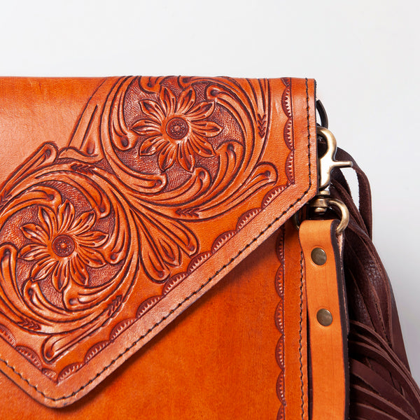 ADBGA170 American Darling Hand Tooled Genuine Leather Envelope Bag with Fringes