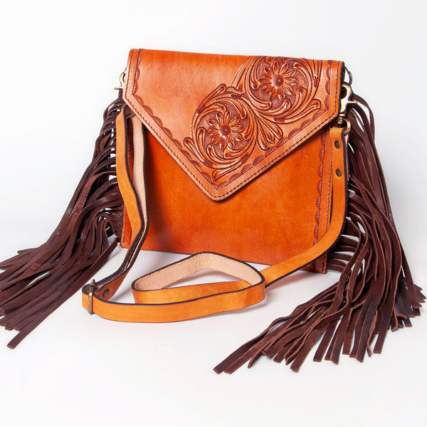ADBGA170 American Darling Hand Tooled Genuine Leather Envelope Bag with Fringes