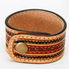 LC-ADBRF151 Hand Tooled Leather Cuff Bracelet - Basketweave Center with Braided Edge