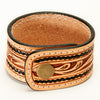LC-ADBRF152 Hand Tooled Leather Cuff Bracelet - Sunflower Floral Design with Braided Edge