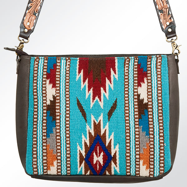 ADBGA173 American Darling Western Tooled Leather Serape Pattern Crossbody Shoulder Bag