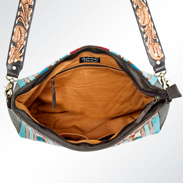 ADBGA173 American Darling Western Tooled Leather Serape Pattern Crossbody Shoulder Bag