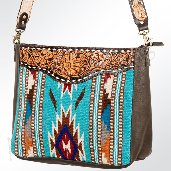 ADBGA173 American Darling Western Tooled Leather Serape Pattern Crossbody Shoulder Bag