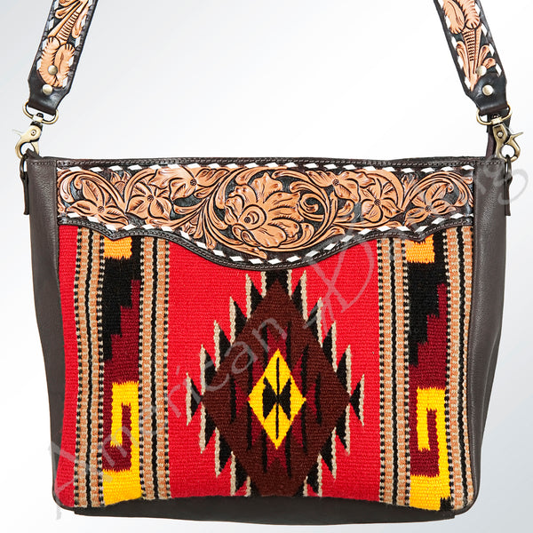 ADBGA174 American Darling Western Tooled Leather Aztec Pattern Crossbody Shoulder Bag