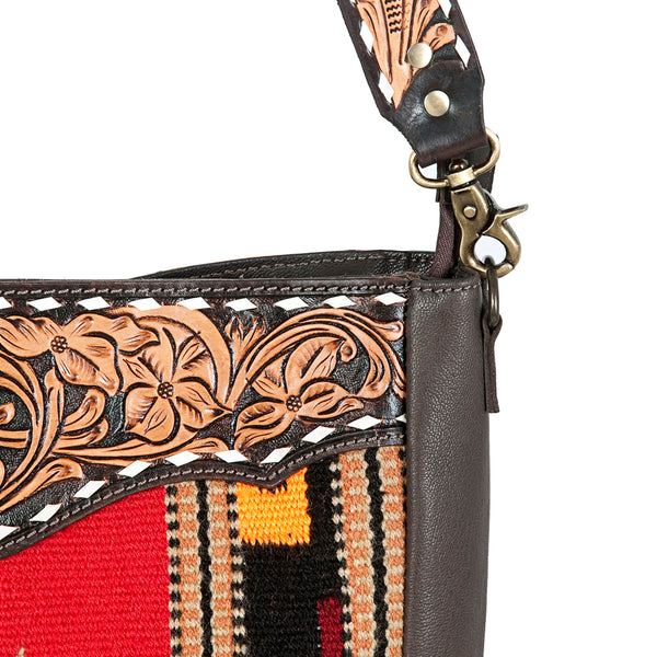 ADBGA174 American Darling Western Tooled Leather Aztec Pattern Crossbody Shoulder Bag