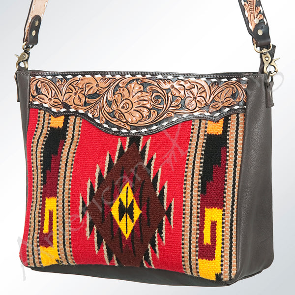 ADBGA174 American Darling Western Tooled Leather Aztec Pattern Crossbody Shoulder Bag