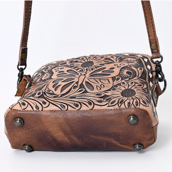 ADBG665 American Darling Hand Tooled Butterfly Floral Western Leather Small Cross body Bag