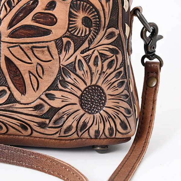ADBG665 American Darling Hand Tooled Butterfly Floral Western Leather Small Cross body Bag