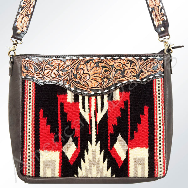 ADBGA175 American Darling Handcrafted Floral Tooled Leather Kilim Crossbody Purse