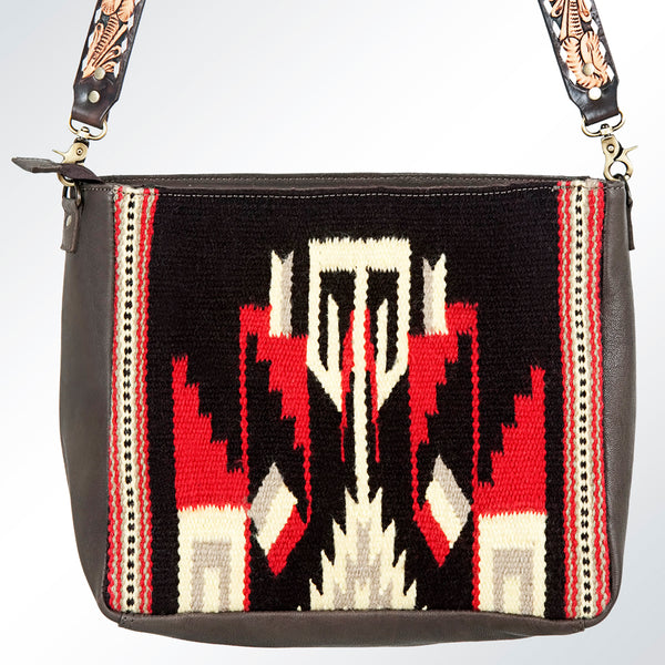 ADBGA175 American Darling Handcrafted Floral Tooled Leather Kilim Crossbody Purse