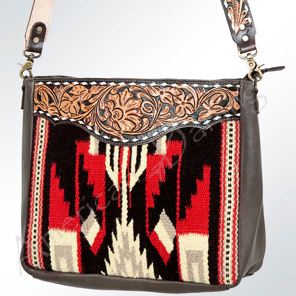 ADBGA175 American Darling Handcrafted Floral Tooled Leather Kilim Crossbody Purse