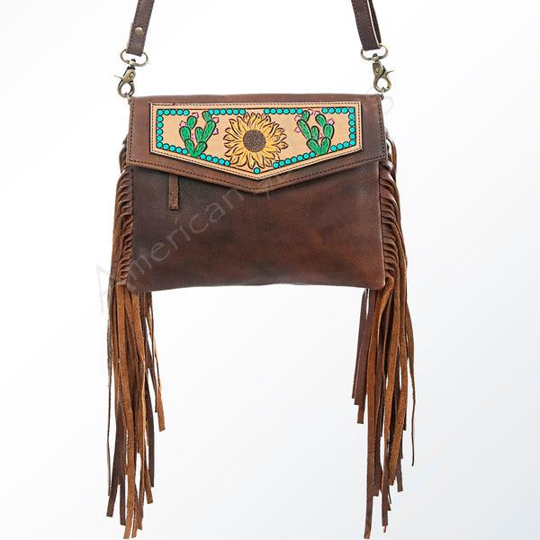 ADBGA176 American Darling Hand Tooled Floral Carved Leather Fringe Envelope Bag