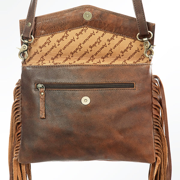 ADBGA176 American Darling Hand Tooled Floral Carved Leather Fringe Envelope Bag