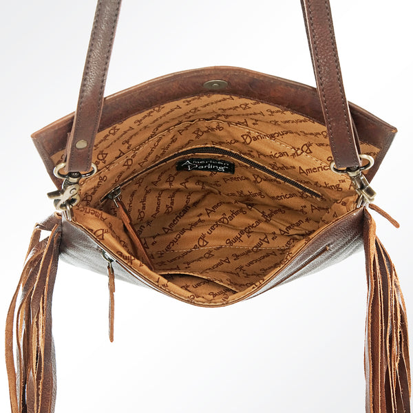 ADBGA176 American Darling Hand Tooled Floral Carved Leather Fringe Envelope Bag
