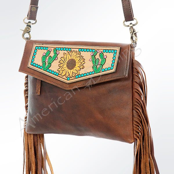 ADBGA176 American Darling Hand Tooled Floral Carved Leather Fringe Envelope Bag