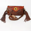 ADBGA177 American Darling Hand Tooled Sunflower Carved Leather Fringe Small Crossbody Bag