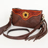 ADBGA177 American Darling Hand Tooled Sunflower Carved Leather Fringe Small Crossbody Bag