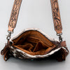 ADBGS192 Cowhide Large Crossbody Bag with Tooled Patch, Fringe & Floral Strap - Western Hand Purse