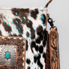 ADBGS192 Cowhide Large Crossbody Bag with Tooled Patch, Fringe & Floral Strap - Western Hand Purse