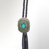 LC-ADJW107B Antique Black Western Jewelry Necklace with Oval Turquoise Stone & Braided Leather Cord